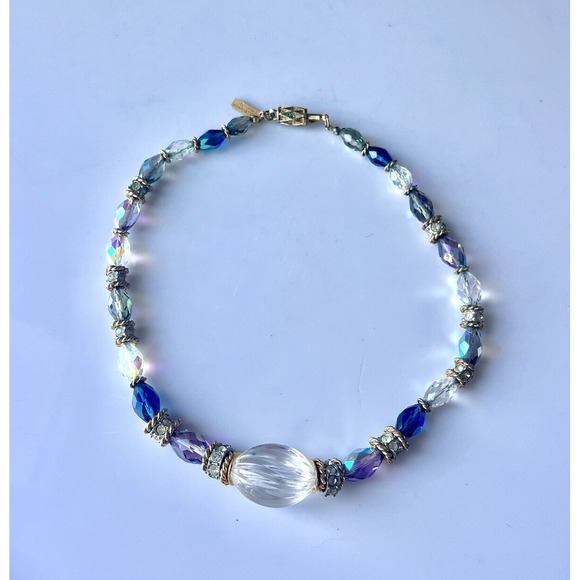 Vintage Balenciaga Paris Aurora‎ Borealis Purple Blue Crystal Collar Necklace - Picture 1 of 9